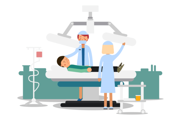 Medical Procedure Cobcept. Patient Lying Graphics and Illustrations
