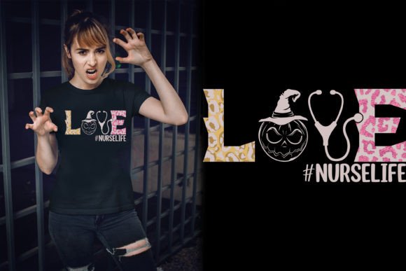 Womens Love Nurse Pumpkin T-shirt Design: Graphics and T-Shirt Designs